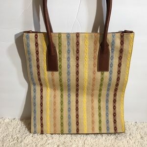NWT Leather Accent Woven Tote Bag